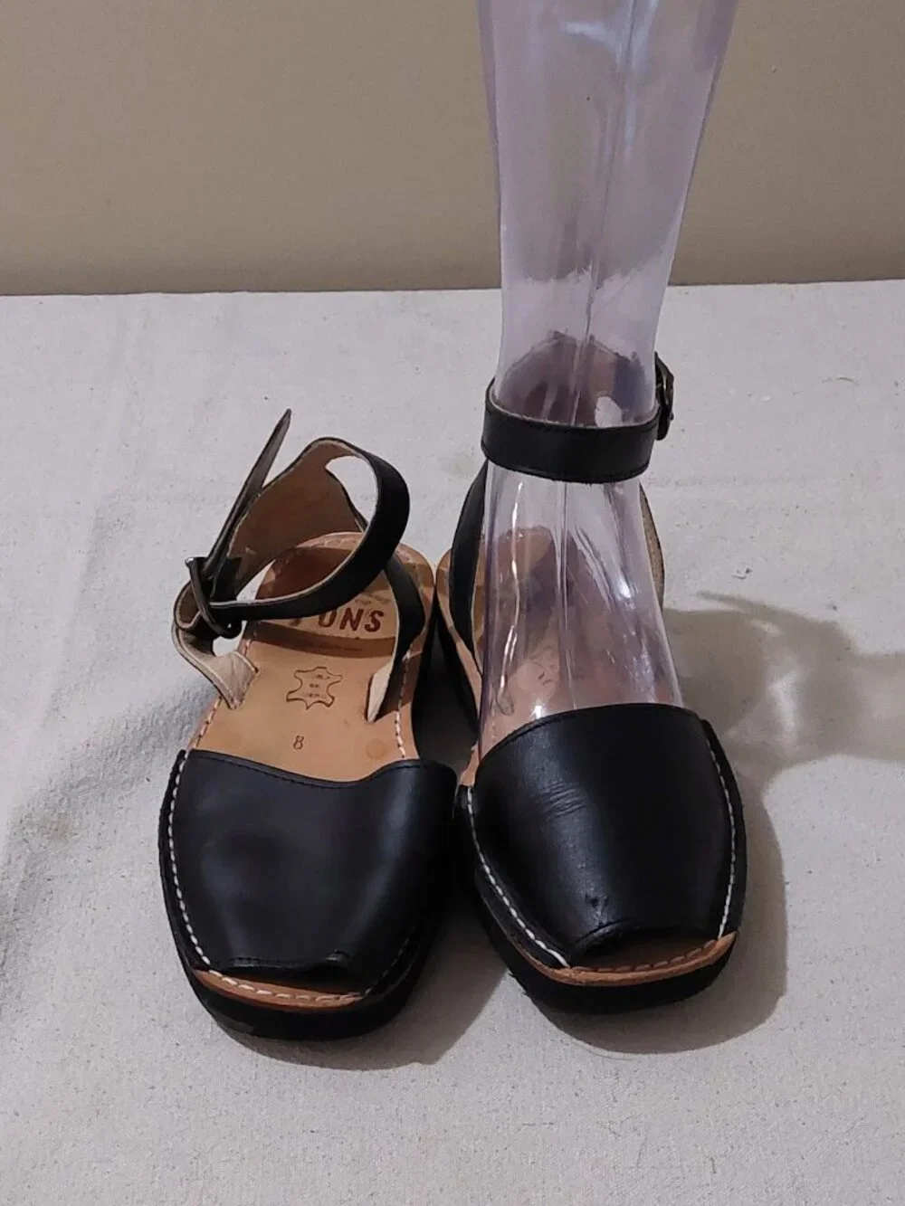 Pons Avarca Authentic Ankle-Strap Leather Sandals Black Size: 8 - Picture 2 of 6